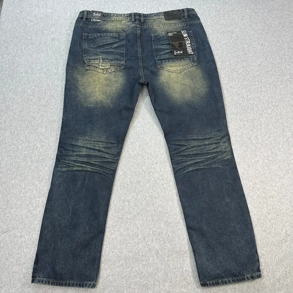 Switch Remarkable Slim Straight Jeans Mens 42/32 Denim Distressed Stonewashed